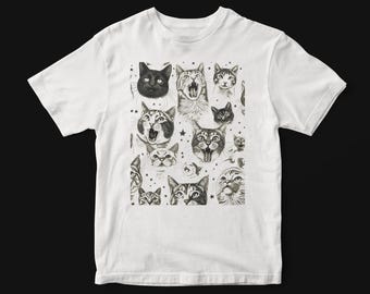 Vintage Cat Faces T-Shirt: 100% Cotton Cat Lover Gift