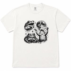 Groda Månen Vintage Grafisk T-shirt, Retro Amfibie Natur T-shirt, Cottagecore