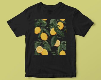 Lemon Pattern T-Shirt: Fruit Lover Gift, 100% Cotton