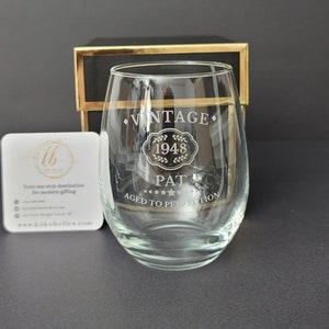 Personalized Stemless Wine Glass |Aged to perfection| Anniversary Gift| Vintage whisky Glass| Milestone Birthday| Custom Glass|Vintage