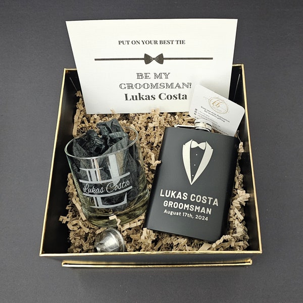 Groomsmen Proposal box / Best man Proposal / Father of the Bride / Bachelor party / Personalized flask & whisky glass