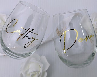 Personalized Stemless Wine Glass | Bridesmaid Proposal Gift| Personalized wine Glass | Custom Wine Glasses| Bachelorette Party Glasses