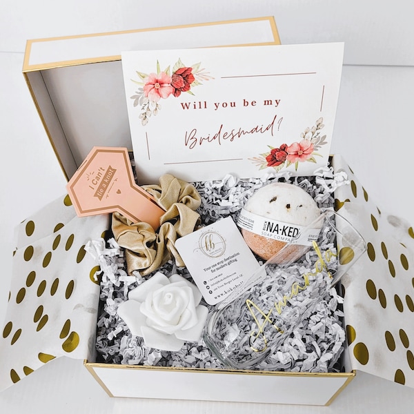 Bridesmaid Proposal Box| Personalized Gift |Will You Be My Bridesmaid |Bridesmaid Gift | Personalized Stemless Champagne Flute |Proposal box