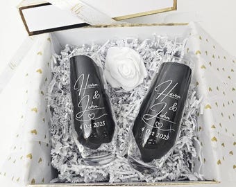 Personalized Champagne Flutes Set | Engraved Wedding Toasting Glasses Gift