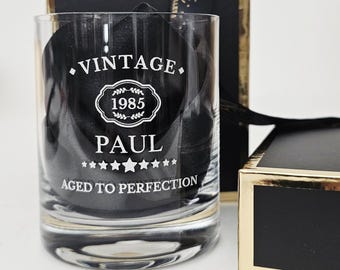 Personalized Milestone Birthday Whiskey Glass: Engraved Scotch Glass