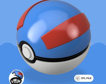 Great Ball Pokéball STL from Pokémon with detailed interior | STL File for 3D printing