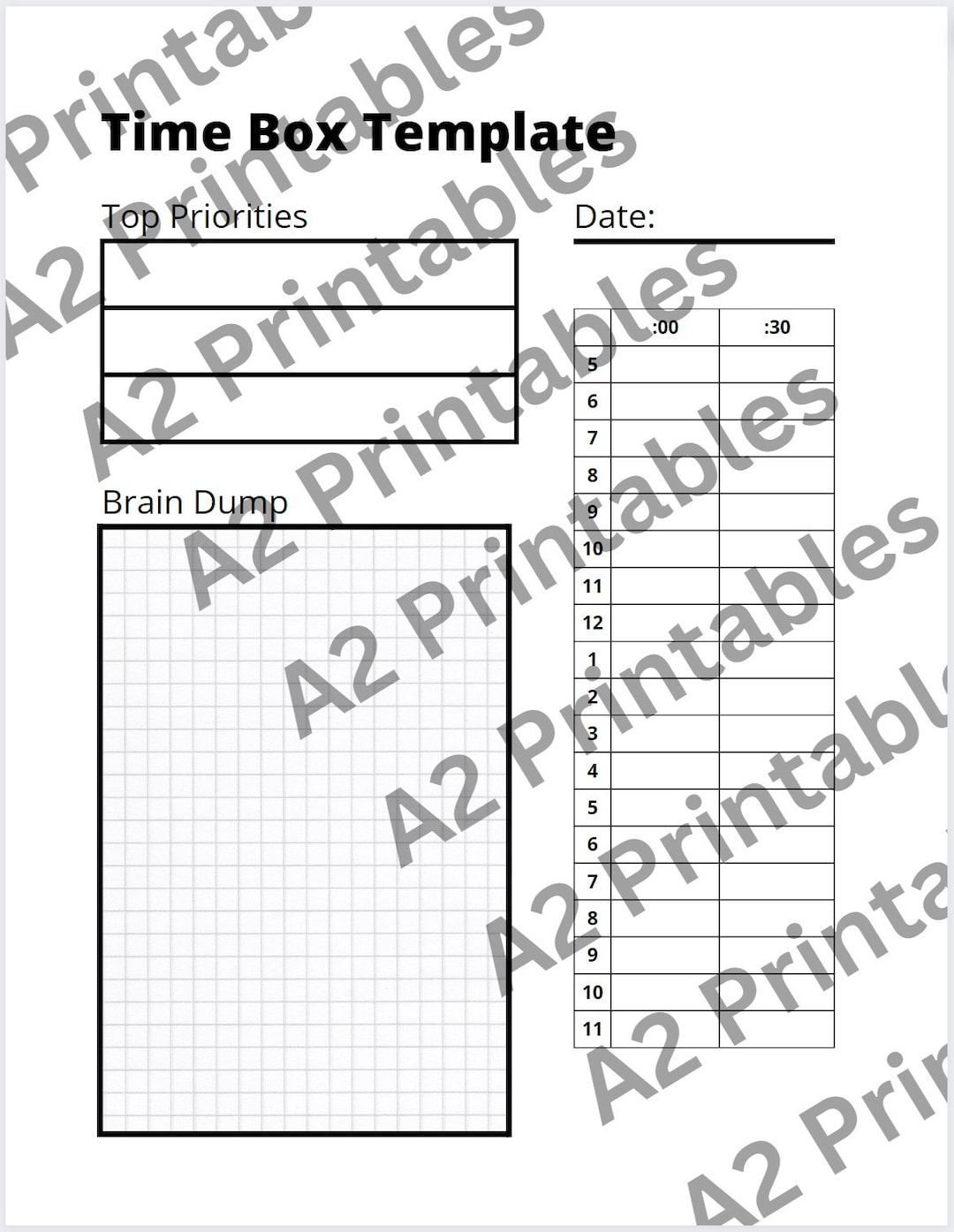 Time Box Template, Time Block Template, Printable PDF Etsy Time Box Template, Time Block Template, Printable PDF Etsy