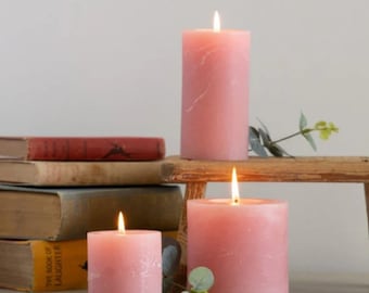 Dusky Pink Rustic Pillar Candles. Choose from 75mm,100mm,130mm