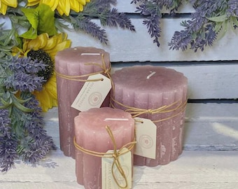 Rustic Scalloped Pillar Candle Pink