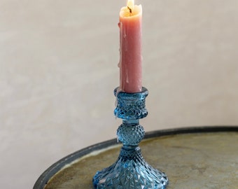 Harlequin Blue Glass Candlestick Holder