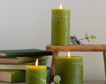 Fern Green Rustic Pillar Candles 75mm
