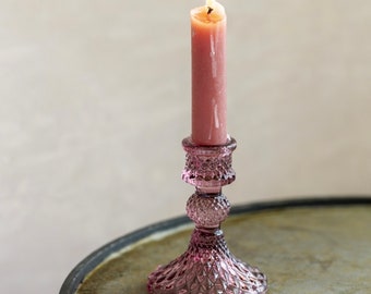 Rose Pink Glass Candlestick
