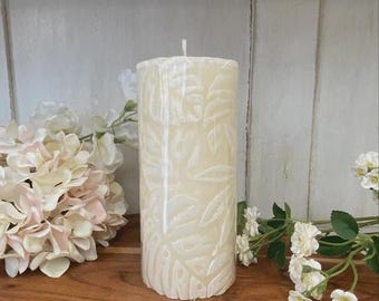 Leaf Pattern Macon Cream Pillar Candle