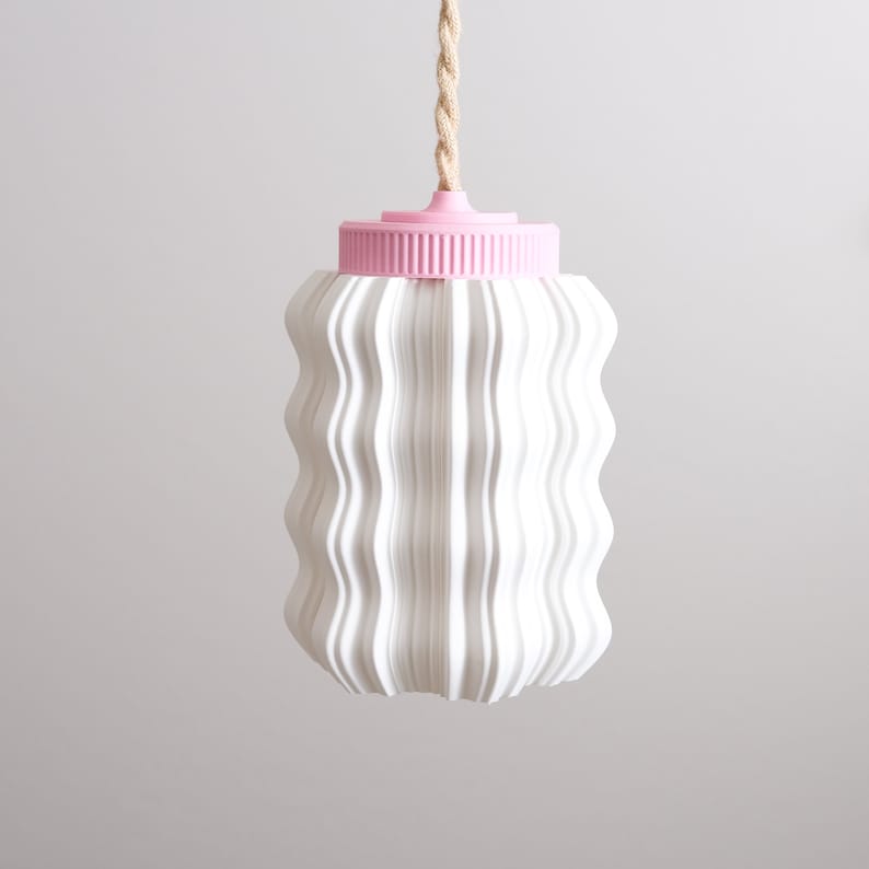 Hanging wavy lamp | 3d printed pendant light with 10 ft braided cord | Designed by: Made by Morii