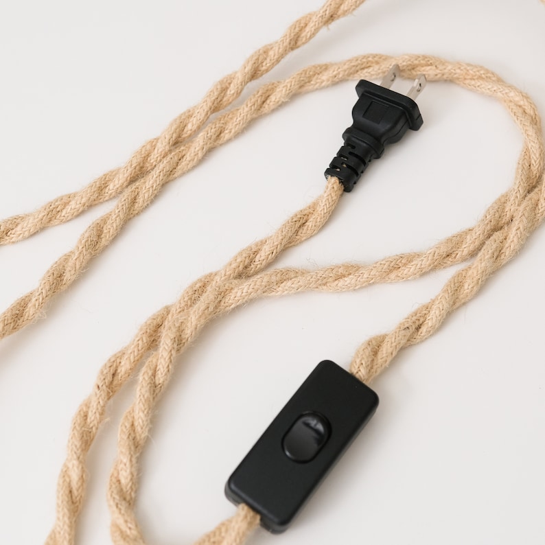 close up of braided cord | includes outlet plug and on/off switch |  Made by Morii