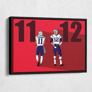 Julian Edelman #11 & Tom Brady #12 - New England Patriots football Canvas Wall Art Print Poster - Framed Home Decor