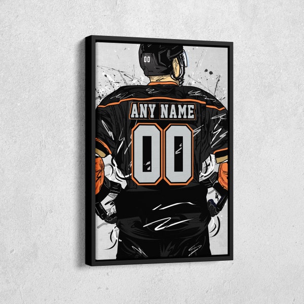 Anaheim Ducks Jersey NHL Personalized Jersey Custom Name and Number Canvas Wall Art Home Decor Framed Poster Man Cave Gift