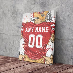 San Francisco 49ers Jersey Personalized Jersey Football Custom Name and Number Canvas Wall Art Home Decor Framed Poster Man Cave Gift image 2