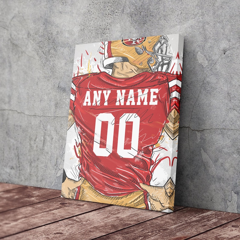 San Francisco 49ers Jersey Personalized Jersey Football Custom Name and Number Canvas Wall Art Home Decor Framed Poster Man Cave Gift image 2