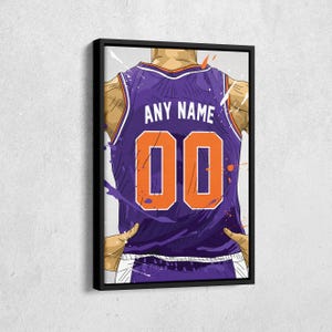 Maglia Phoenix Suns personalizzata NBA con nome e numero personalizzati, stampa artistica su tela, decorazione per la casa, poster incorniciato, regalo per la caverna dell'uomo.