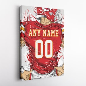 Kansas City Chiefs Jersey Personalized Jersey Football Custom Name and Number Canvas Wall Art Home Decor Framed Poster Man Cave Gift Canvas Ready to Hang