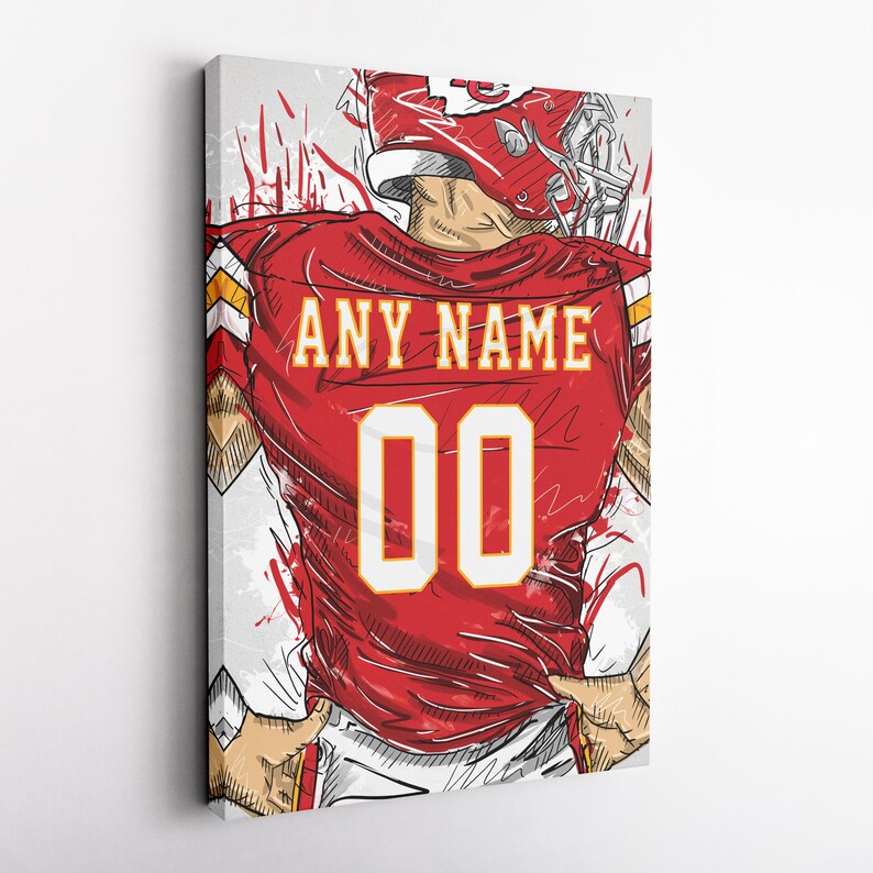Kansas City Chiefs Jersey Personalized Jersey Football Custom Name and Number Canvas Wall Art Home Decor Framed Poster Man Cave Gift Canvas Ready to Hang
