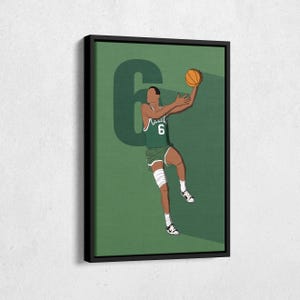 Bill Russell Canvas Art Boston Celtics NBA Canvas Wall Art Print Kids Room Framed Poster Home Decor