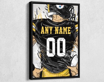 Pittsburgh Steelers Jersey Personalized Jersey NFL Custom Name and Number Canvas Wall Art Home Decor Framed Poster Man Cave Gift