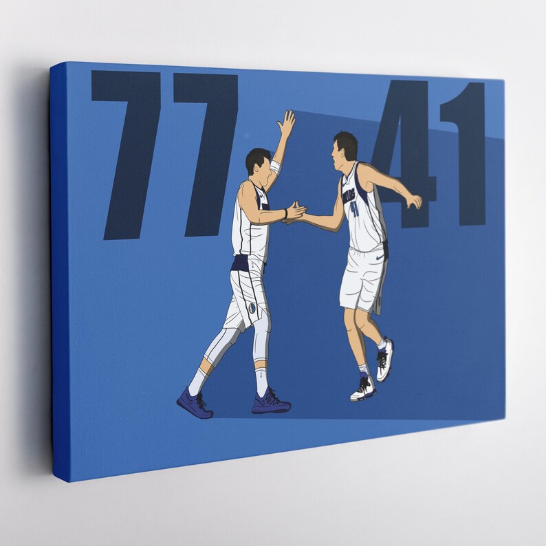 Luka Dončić & Dirk Nowitzki Dallas Mavericks NBA Canvas Wall Art Print