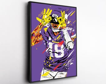 Justin Jefferson Pop Art Canvas Print – Minnesota Vikings Wall Decor – NFL Gift for Football Fans, Game Room or Man Cave