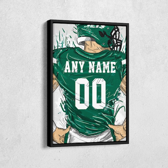 New York Jets Jersey Personalized Jersey NFL Custom Name and Number Canvas Wall Art Home Decor Framed Poster Man Cave Gift