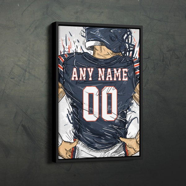 Chicago Bears Jersey Personalized Jersey NFL Custom Name and Number Canvas Wall Art Home Decor Framed Poster Man Cave Gift