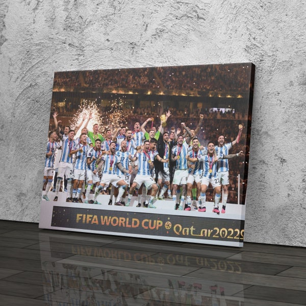 Digitale Datei - Argentinien feiert mit seiner FIFA Weltmeisterschaft Trophäe Leinwand Wand Kunstdruck Home Dekor Hand made