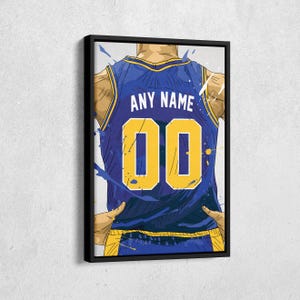 Camiseta personalizada de los Golden State Warriors, camiseta de la NBA, nombre y número personalizados, lienzo, arte de pared, decoración del hogar, póster enmarcado, regalo para el hogar.