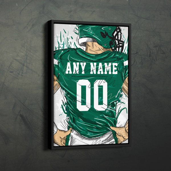 New York Jets Jersey Personalized Jersey NFL Custom Name and Number Canvas Wall Art Home Decor Framed Poster Man Cave Gift