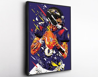 Lamar Jackson Pop Art Canvas Print – Baltimore Ravens Wall Decor – NFL Gift for Football Fans, Game Room or Man Cave