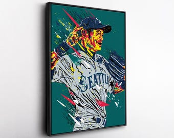 Impresión en lienzo de arte pop de Ichiro Suzuki – Decoración de pared de los Seattle Mariners – Regalo de la MLB para fanáticos del béisbol, sala de juegos o man cave