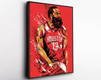 Canvasafdruk James Harden popart – muurdecoratie Houston Rockets – NBA-cadeau voor basketbalfans, gameroom of mancave