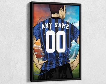 Inter Milan Jersey Soccer Personalized Jersey Custom Name and Number Canvas Wall Art Home Decor Framed Poster Man Cave Gift