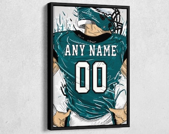 Philadelphia Eagles Jersey Personalized Jersey football Custom Name and Number Canvas Wall Art Home Decor Framed Poster Man Cave Gift