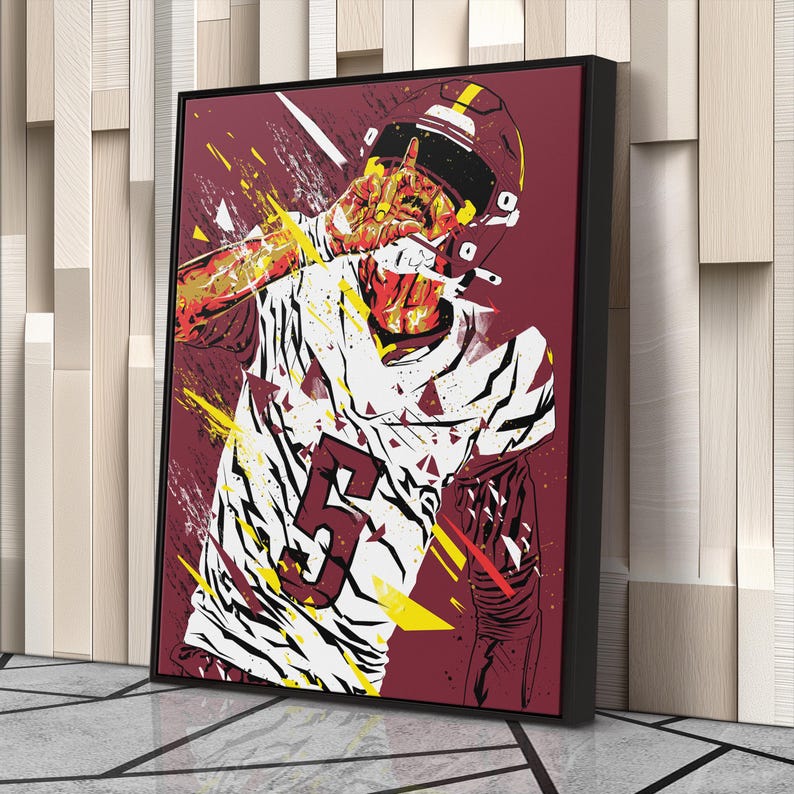 Commanders Decor Jayden Daniels Pop Art Canvas Print – Washington Commanders Wall Decor ...