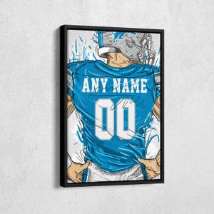 Detroit Lions Jersey Personalisiertes Jersey NFL Individueller Name und Nummer Leinwand Wandkunst Wohnkultur gerahmtes Poster Mannhöhle Geschenk