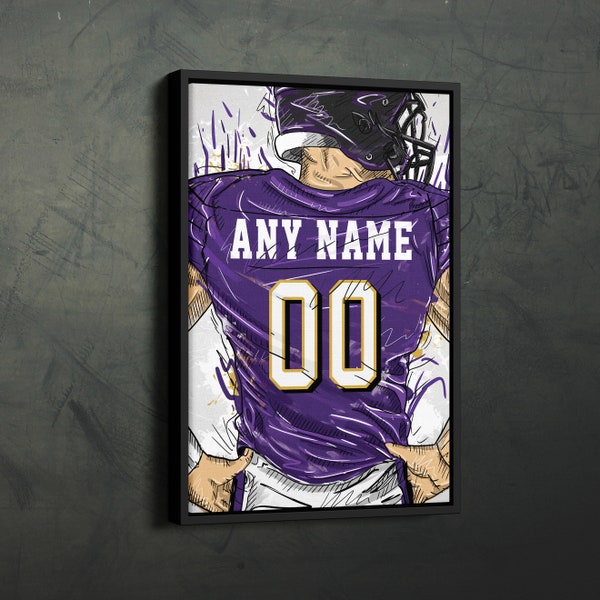 Baltimore Ravens Jersey Camiseta personalizada NFL Nombre y número personalizados Lienzo Arte de pared Decoración del hogar Póster enmarcado Hombre Cueva Regalo