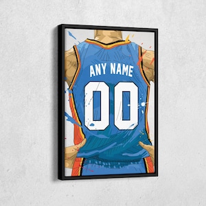 Oklahoma City Thunder Jersey Personalized Jersey NBA Custom Name and Number Canvas Wall Art Home Decor Framed Poster Man Cave Gift