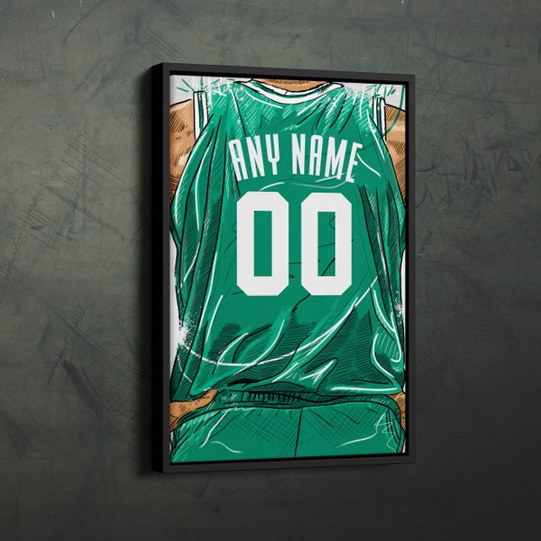 Boston Celtics Jersey Personalized Jersey NBA Custom Name and Number Canvas Wall Art Home Decor Framed Poster Man Cave Gift