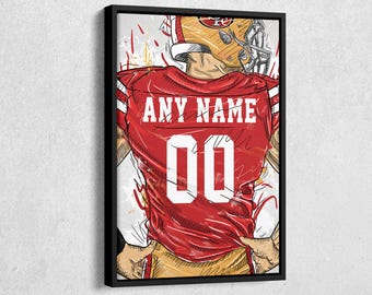 San Francisco 49ers Jersey Personalized Jersey Football Custom Name and Number Canvas Wall Art Home Decor Framed Poster Man Cave Gift
