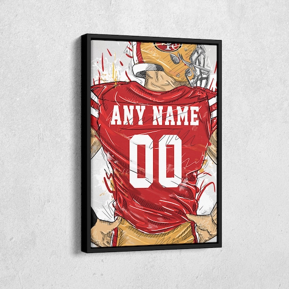 San Francisco 49ers Jersey Personalized Jersey Football Custom Name and Number Canvas Wall Art Home Decor Framed Poster Man Cave Gift