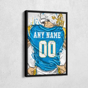 Los Angeles Ladegeräte Jersey Personalisiertes Jersey NFL Name und Nummer Leinwand Wandkunst Wohnkultur gerahmtes Plakat Mannhöhle Geschenk