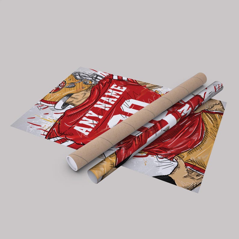 San Francisco 49ers Jersey Personalized Jersey Football Custom Name and Number Canvas Wall Art Home Decor Framed Poster Man Cave Gift Poster Rolled up
