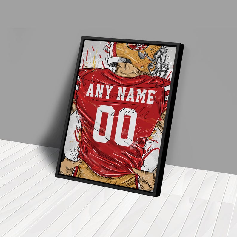 San Francisco 49ers Jersey Personalized Jersey Football Custom Name and Number Canvas Wall Art Home Decor Framed Poster Man Cave Gift image 3